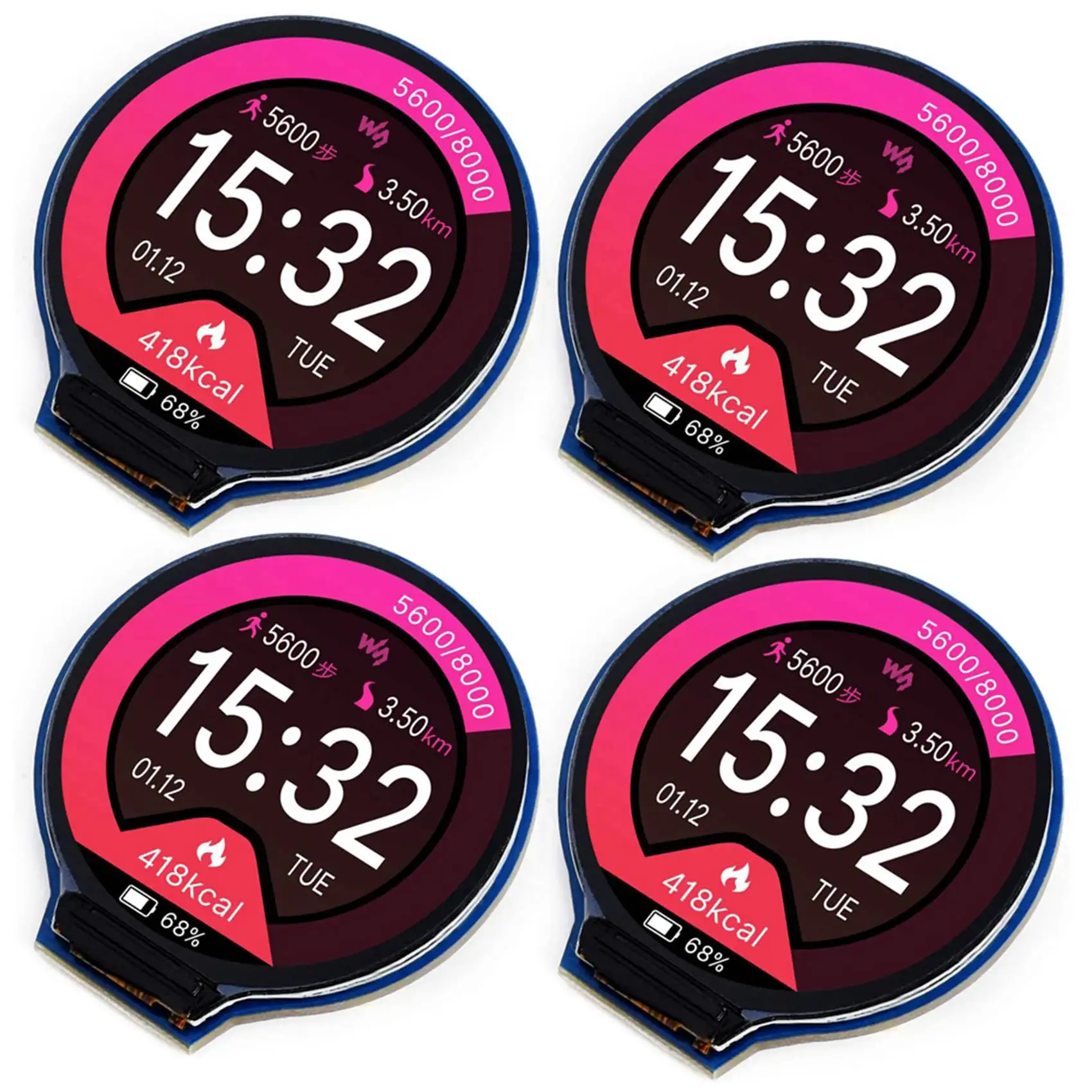 4Pcs 1.28인치 원형 디스플레이 LCD 스크린 모듈 GC9A01 SPI 통신 RGB 65K 컬러 지원 라즈베리용