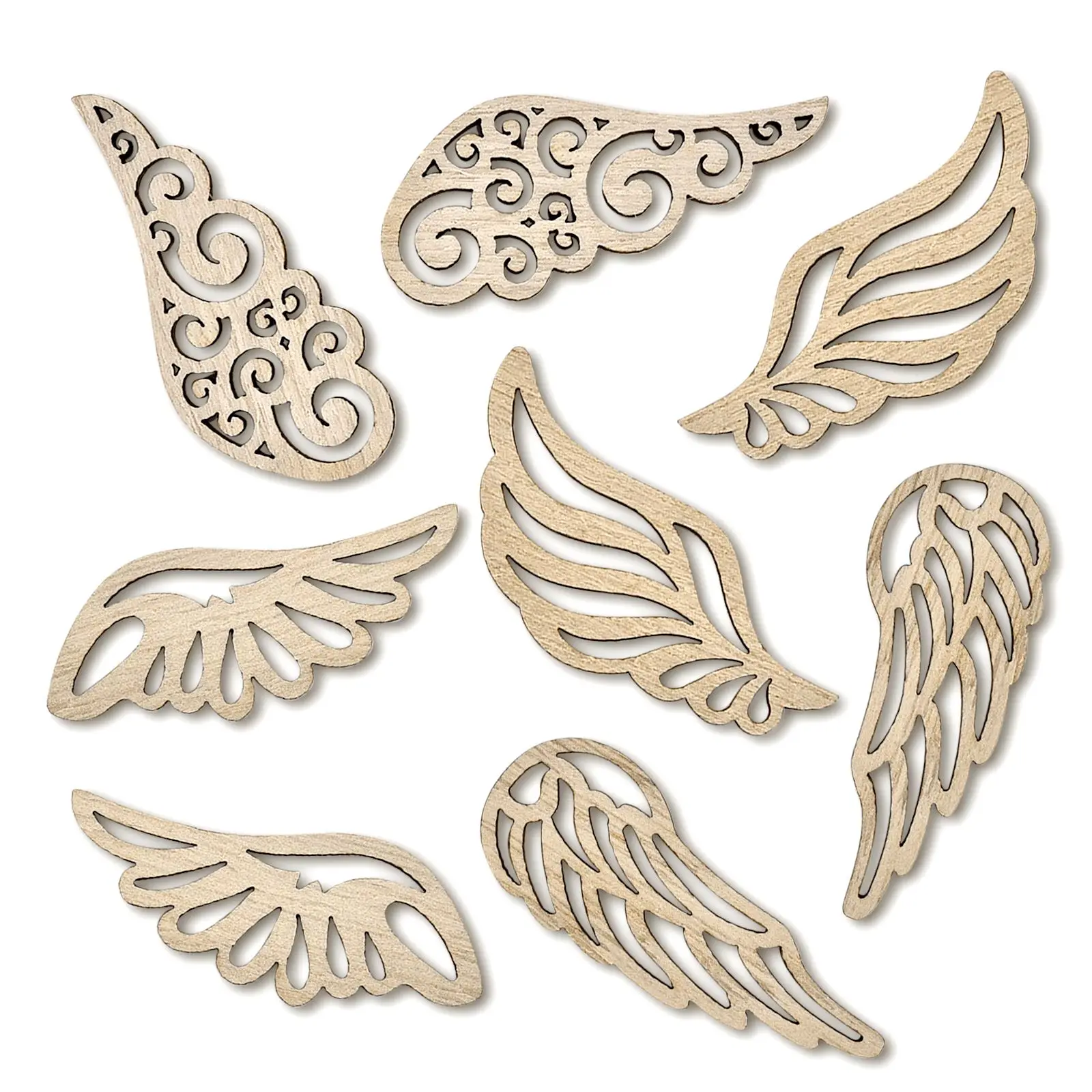 10Pcs Wood DIY Angel Wings Wooden Chips Decorative Embellishments Crafts  Scrapbook Handmade Button Accessories