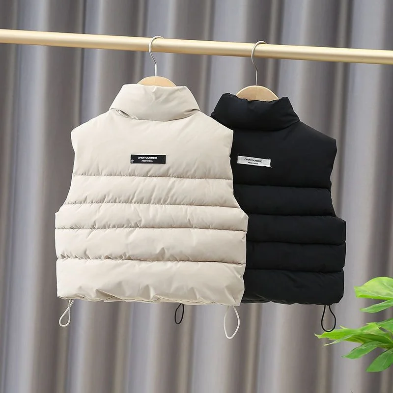 Autumn Winter Boys Girls Sleeveless Hooded Vest Jacket Cartoon Print Coat Kids Warm Vest Outwear Clothes