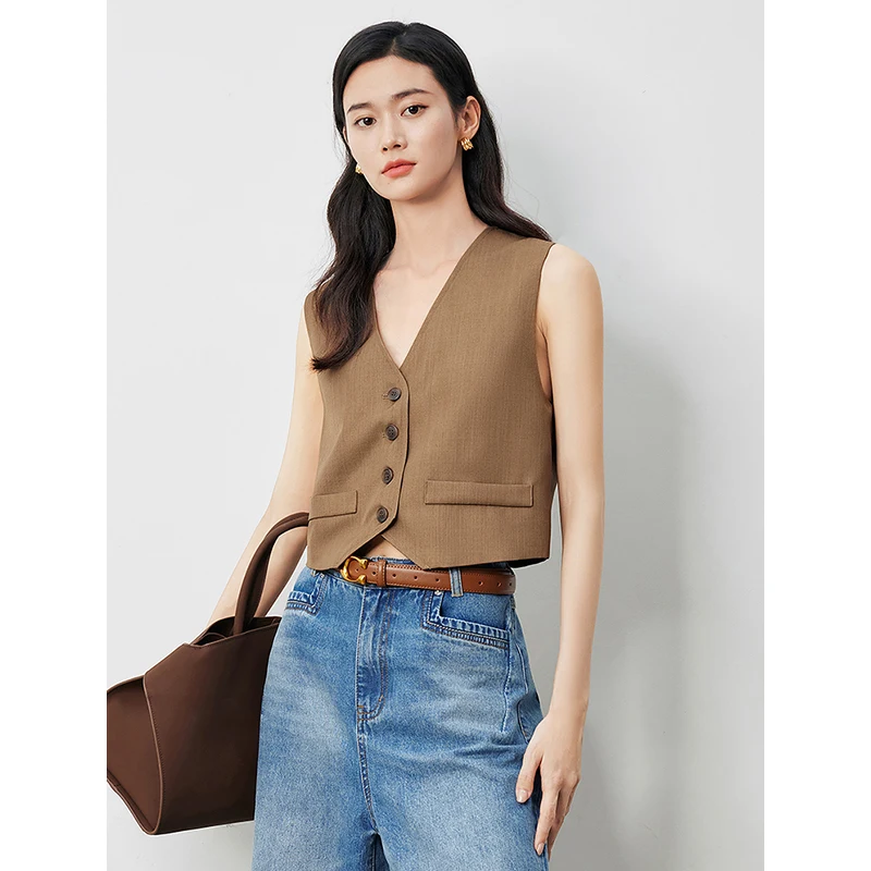 Women's Vest Summer V-neck Layup Coat Commuter Style Short Top fur vest,women vest