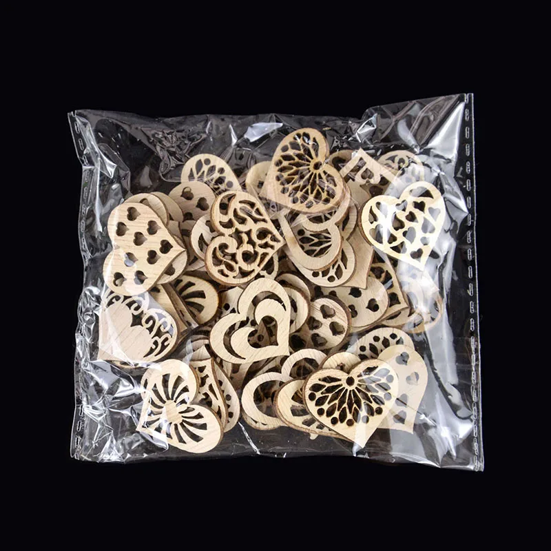 Description Picture 5 of item50pcs Hollow Heart Wooden Craft Rustic Wedding Table Scatter Birthday Party Decoration DIY Scrapbooking Christmas Ornament Gift