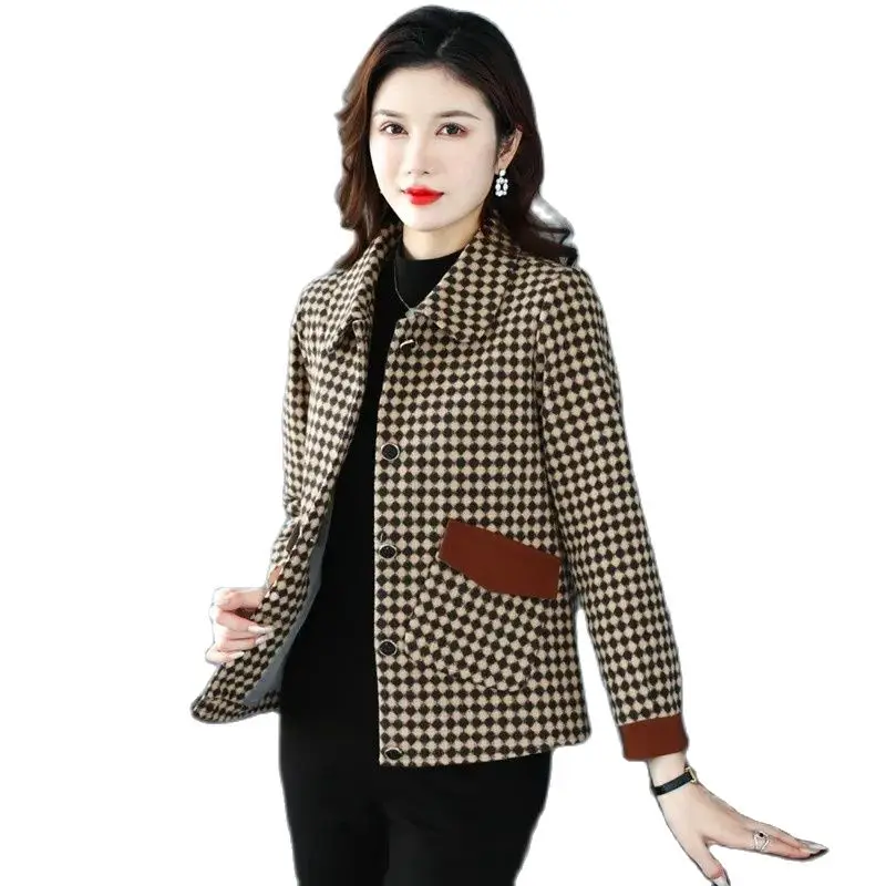 

2023 Women's Outerwear Spring And Autumn Short Coat Middle-Aged Mother's New Single-Breasted Blended Woolen Coat Ladies Jacket