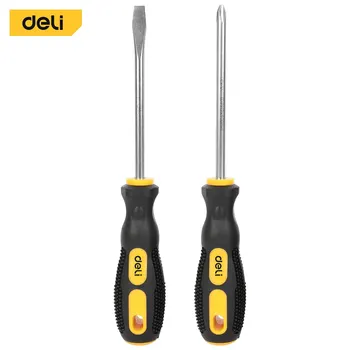 Deli 2pcs Magnetic Screwdriver Flat Head Cross Screwdriver Household Tool Set Handle Multi-Purpose Detachable Screwdriver 1