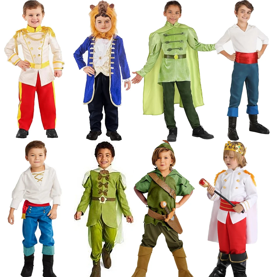 Costume da principe cosplay per ragazzo, costume cosplay per re di Halloween per bambini Tinkerbell Aurora Costume da spettacolo per asilo Tiana