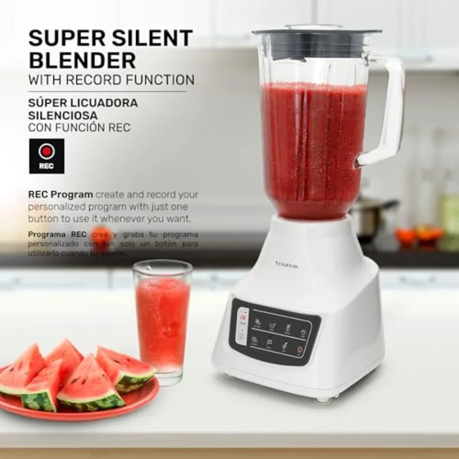 Quiet Powerful Blender 1050W with 1.5L Glass Jar Stainless Steel Blades 9 Speed Settings Up to 50 Less Noise Ideal for Smoothie