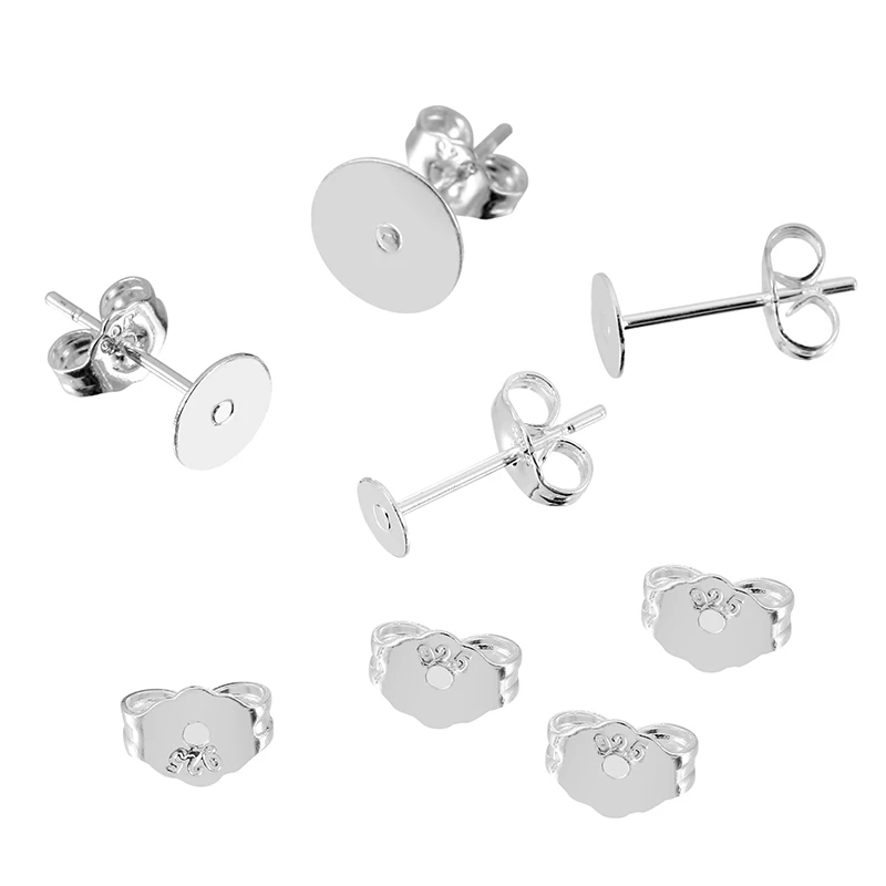 20pcs 925 Sterling Silver Plated Earring Stud Bases – 4/5/6/8mm Cabochon Settings 4