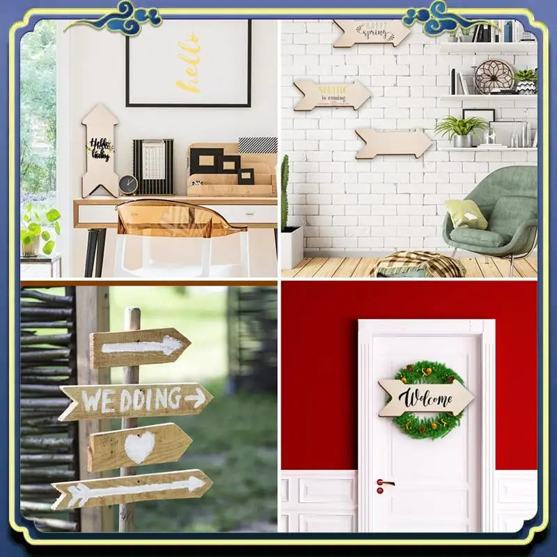 8Piece Unfinished Arrow Wood Sign Blank Hanging Wooden Plaque Wood Arrow Slice Color