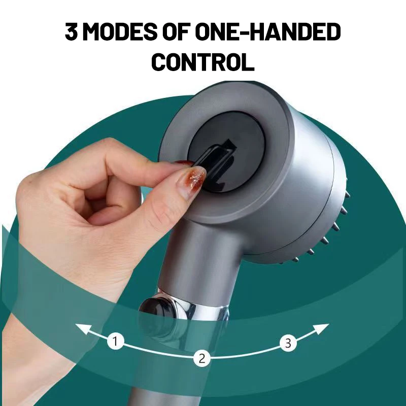 High Pressure Shower Head 3 Modes Adjustable Water Saving One-key Stop Water Massage Nozzel Bathroom Accessories shower head,shower nozzle