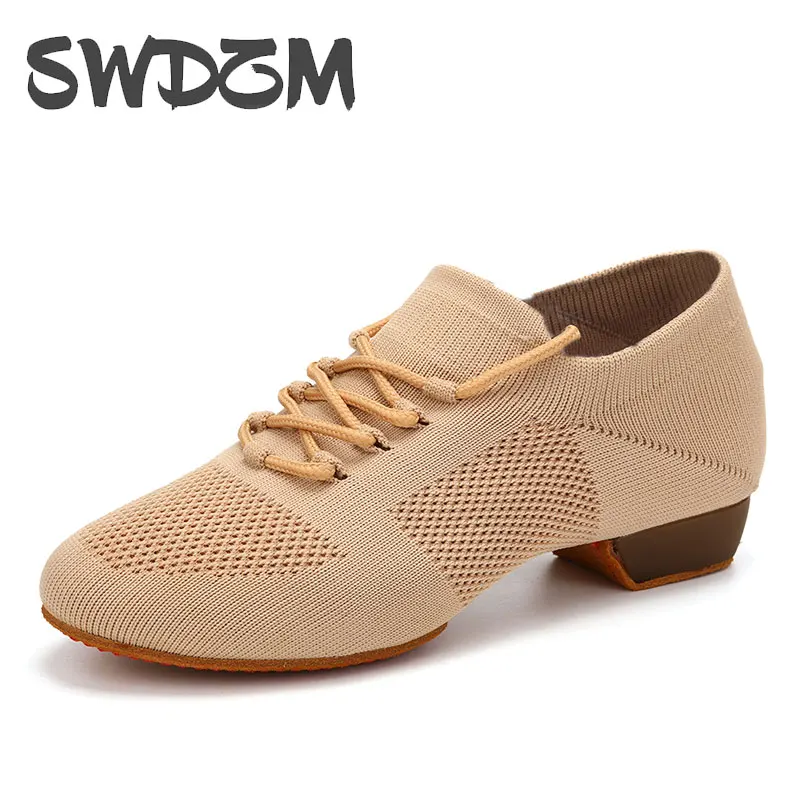 Women Dance Shoes Knitted Teacher Shoes Soft sole Low Heel Latin