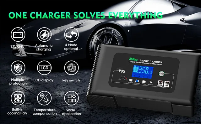 Chargeur de batterie voiture 12 / 24V 18A PRO coque metal voiture moto  fourgon