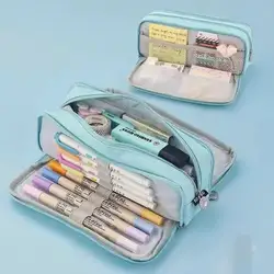Spacious Multi - Color Canvas Pencil Case for Students and Professionals (Sky blue)