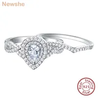 Newshe 2 Pcs 925 Sterling Silver Wedding Rings for Women Engagement Ring Sets 2.0 Ct Pear Shape Teardrop AAAAA Zircon BR0829 1