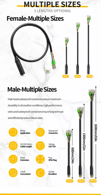 Windmeile | Motorkabel, Waterproof, 30cm, Für 500W Controller, 9