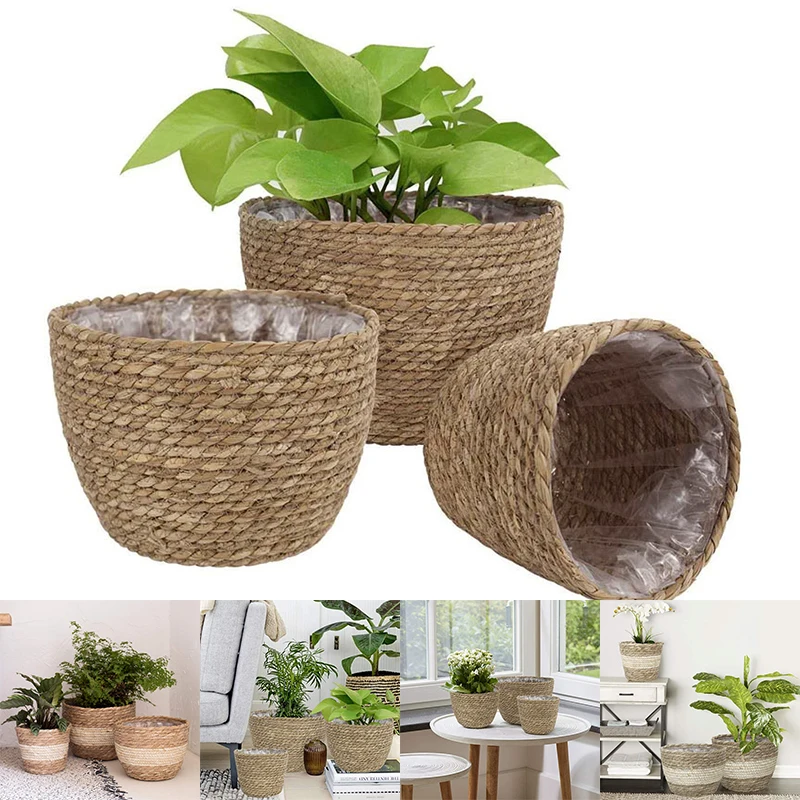 

Bamboo Rattan Woven Flowerpot Grass Planter Basket Plant Containers Home Decoration Potted Plants For Indoor Outdoor Flower Pots