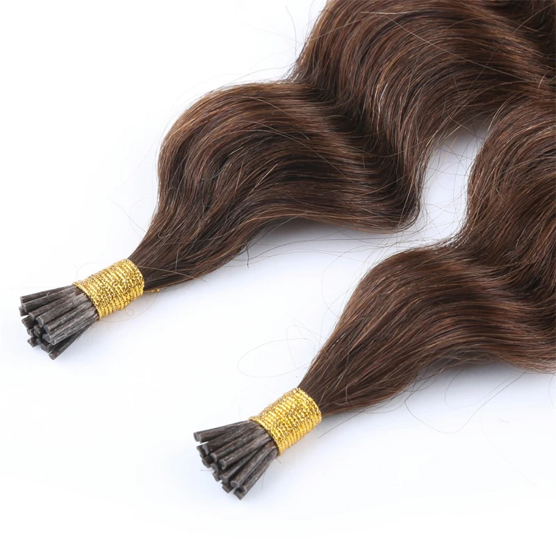 #4 Dark brown Deep Curly Keratin Capsules Human Fusion Raw Virgin Hair Pre Bonded Deep Wave I Tip Human Hair Extensions