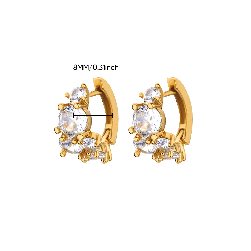 Zircon Round Stud Earrings Stainless Steel