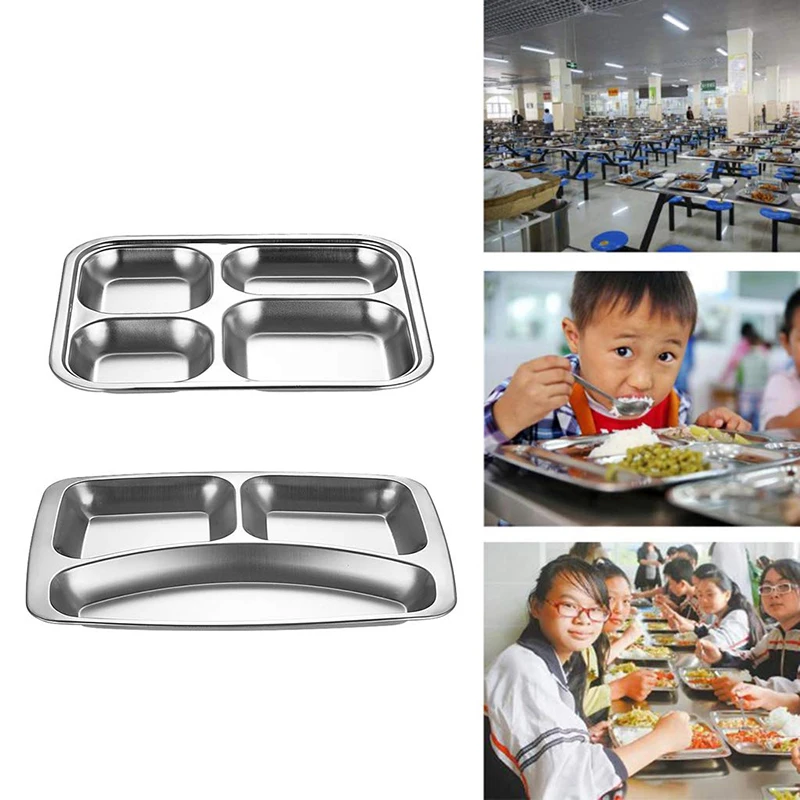 Stainless Steel Dining Plate Compartment Plate Children Fruit Snack Tray Baby Bowl Kitchen Tableware dining dish
