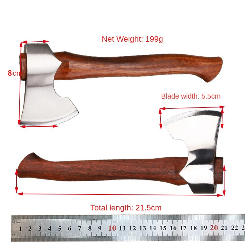 21.5cm Stainless Steel Sharp Mountain Axe Outdoor Camping Survival Felling Axes Sandalwood Handle Fixed Blade Knife With Case 6
