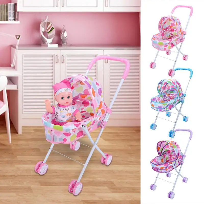 Doll Stroller Toy Creative Hand Push foldable Doll Trolley Kids Play House Toy Mini Furniture Pretend Play Toy Doll Accessories stroller warm gloves padded waterproof adjustable non slip gloves ergonomic stroller accessories for winter cold weather