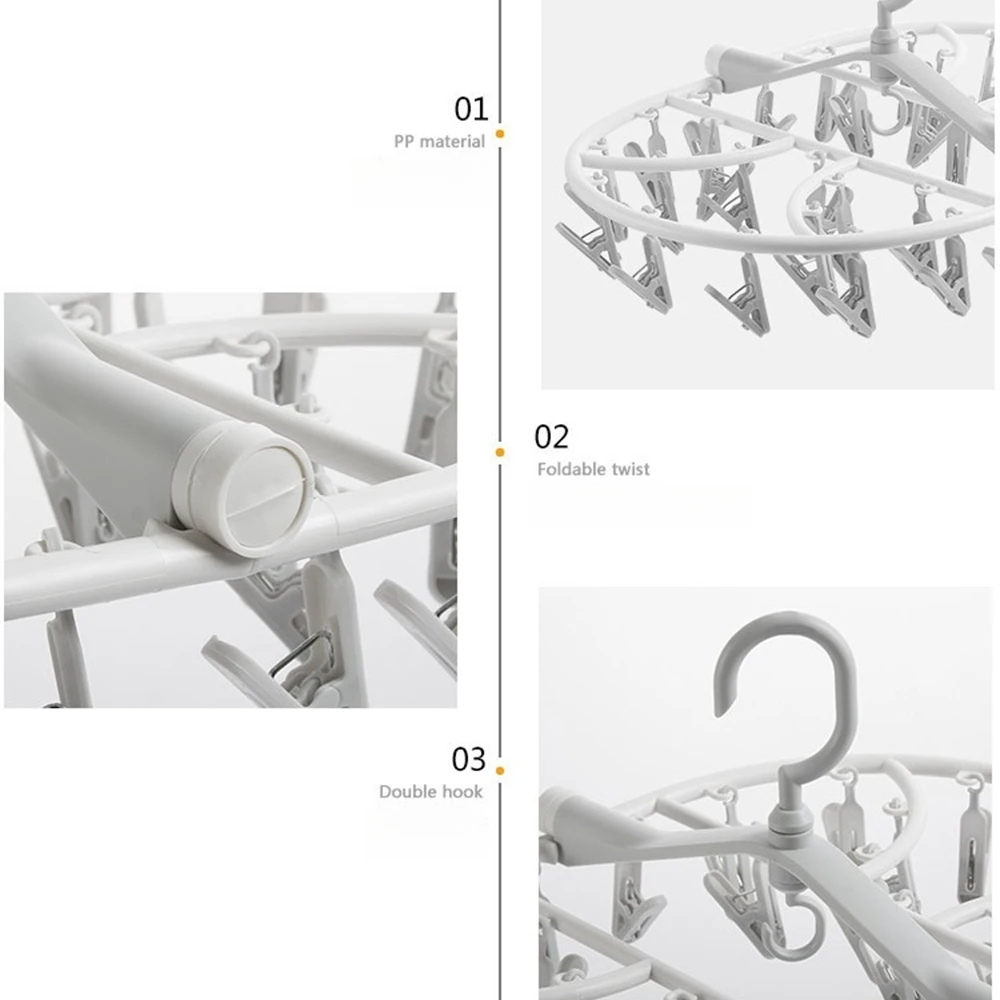 Multifunction Plastic Clothes Dryer Rack 360° Folding Clothes Dryer Hanger Household Laundry Organizer Racks 8/12/20/24/32 Clip 5