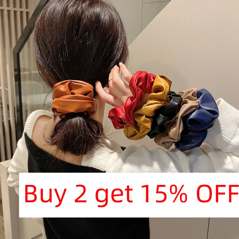 Free Shipping Temperament Elegant Korean Pu Leather Scrunchie Women Girls Elastic Hair Rubber Bands Accessories Rope Headdress