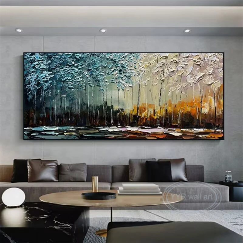 

Nordic Modern Abstract Forest Trees Landscape Hand Drawn Oil Painting On Canvas Wall Art Poster Picture For Living Room Bedroom