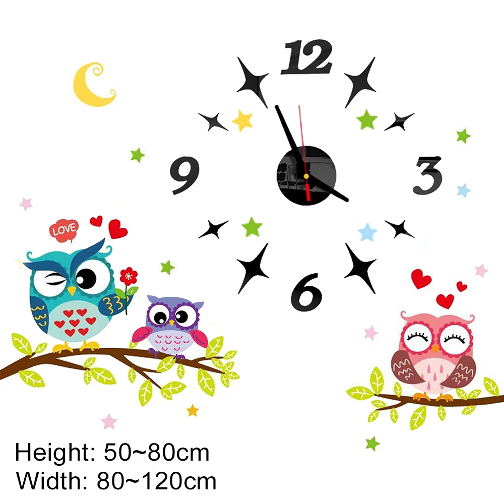 2022 Children'S Room 3D Diy Wall Clock Modern Home Decoration Owl  Art Sticker Decal Acrylic Quartz Watch Living Wall Clocks 