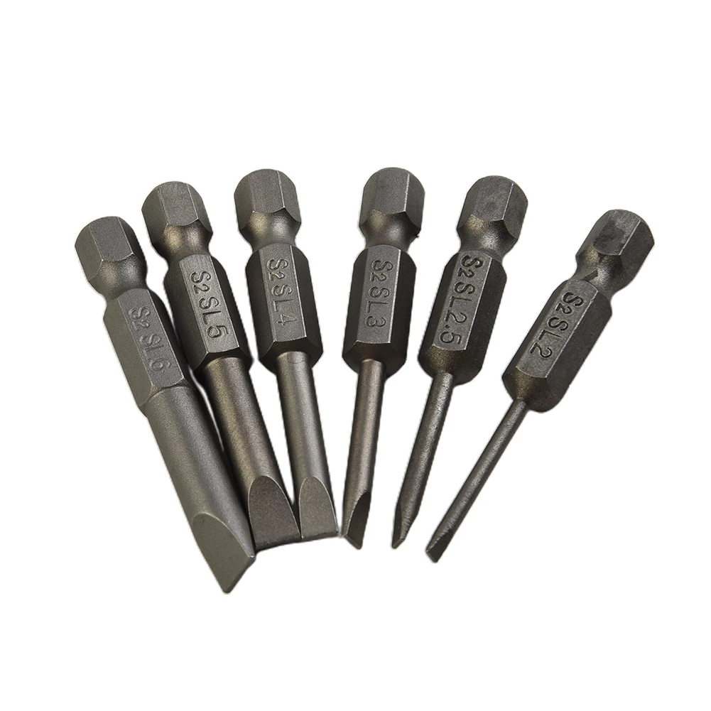 

6pcs Flat Head Screwdriver Bit Slotted Tip Magnetic Screwdriver Bit 50mm 1/4Inch Hex Driver Bits Hand Tool 2.0-6.0mm Alloy Steel