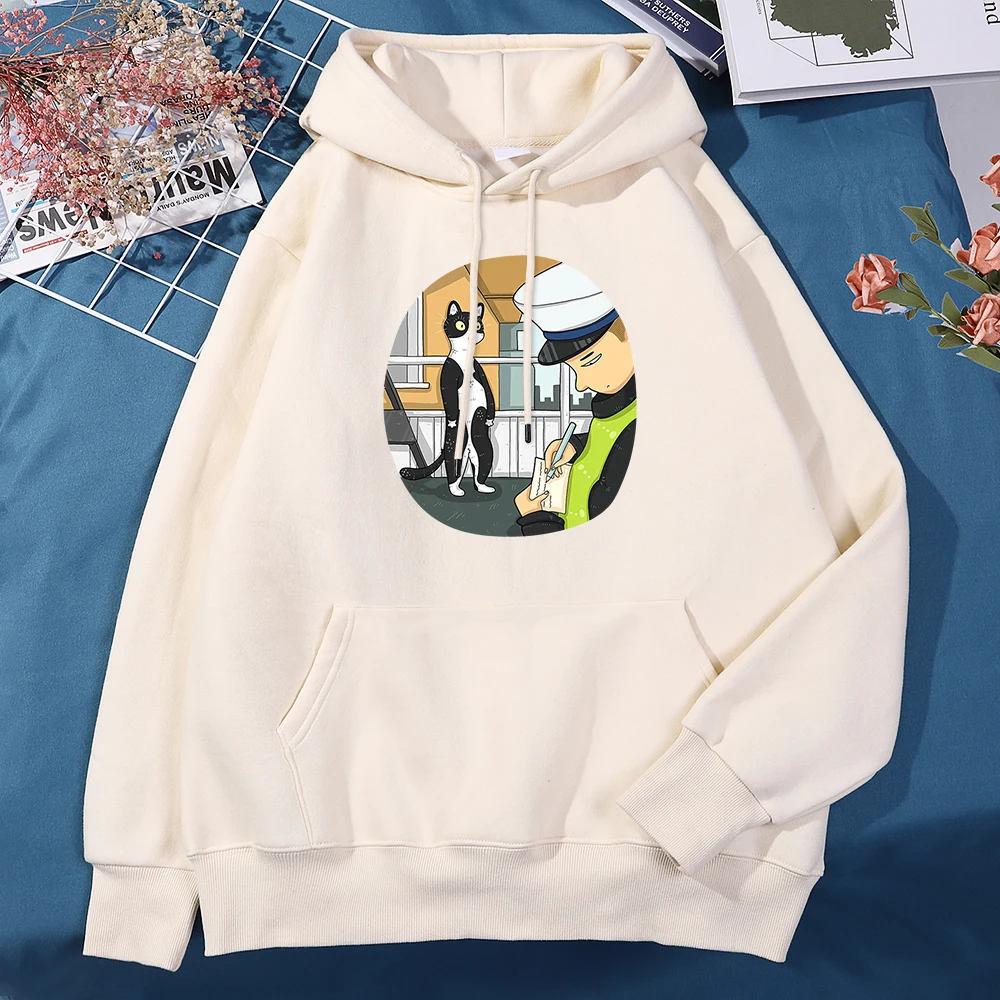

Curious Cat Watches Traffic Police Work Man Hoodie Outdoor Hat Rope Sportswear Hip Hop Warm Sweatschool Aesthetic Male Pullovers