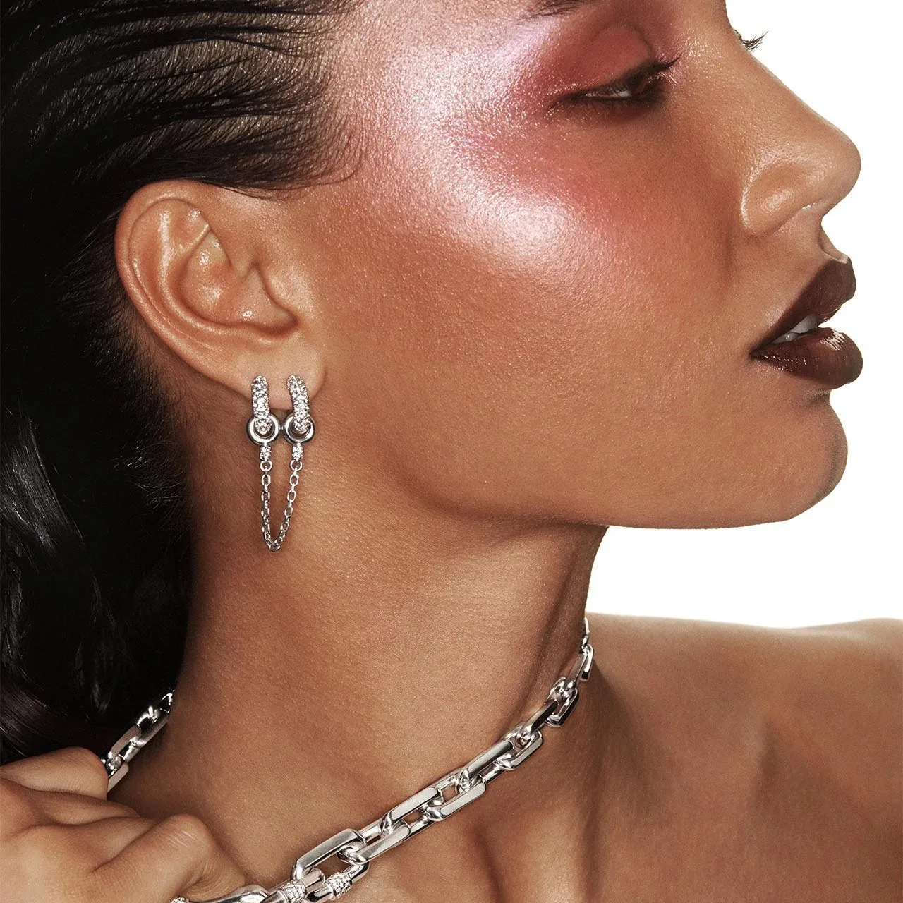 2026 Punk Double Circle Round Hoop Earrings 18K Gold Plated Two-color Metal Chain Green Zircon Huggies Ear Hoops Retro Jewelry