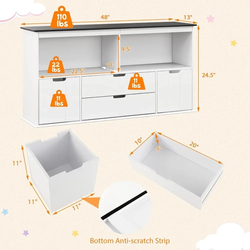 Kids Toy Organizers and Storage, Multifunctional Storage Cabinet Toy Chest with Blackboard, 4 Drawers and 2 Cubbies, Bookshelf 2