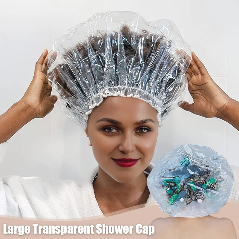Deluxe Oversized Waterproof Shower Cap - Reusable Transparent Bathing Accessory