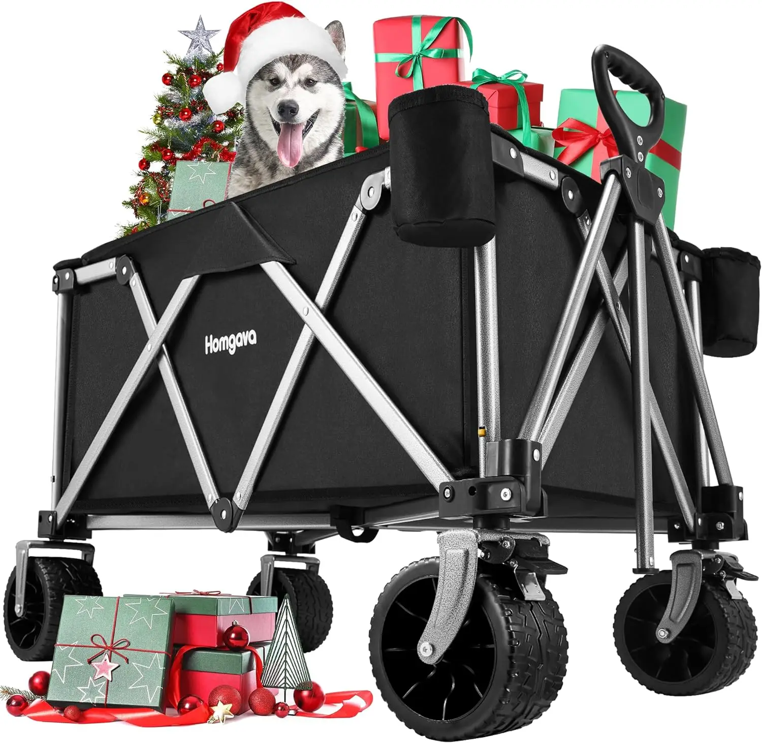 

Folding Wagon Cart,Portable Large Capacity Beach Wagon,Collapsible Wagon with Big Wheels