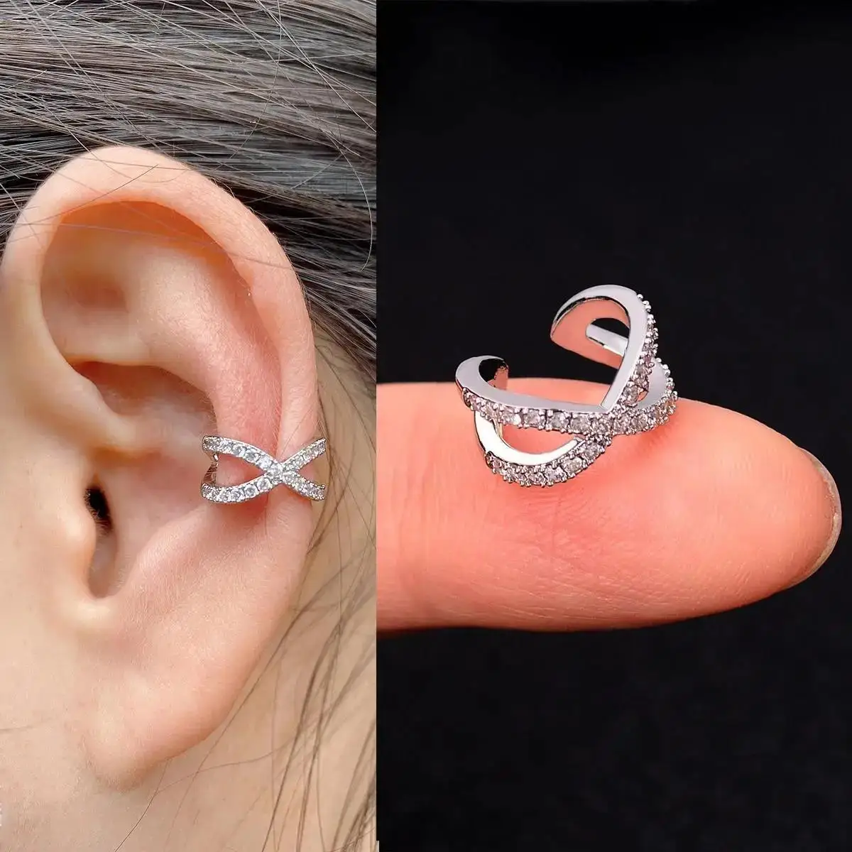 1pc Mode Kristall blume Schmetterling Blatt Ohrclip Ohrring Frauen Ohr manschetten ohne Piercing gefälschten Knorpel Ohrring Party Schmuck – Detail 20