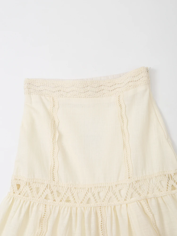 XNWMNZ 2024 Women's Fashion Crochet Skirt Women Retro A-line High