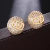 Fashionable Full Diamond Letter V Earrings Gold Plated Brass Versatile Jewelry Geometric Shape Light Luxury Style for Women