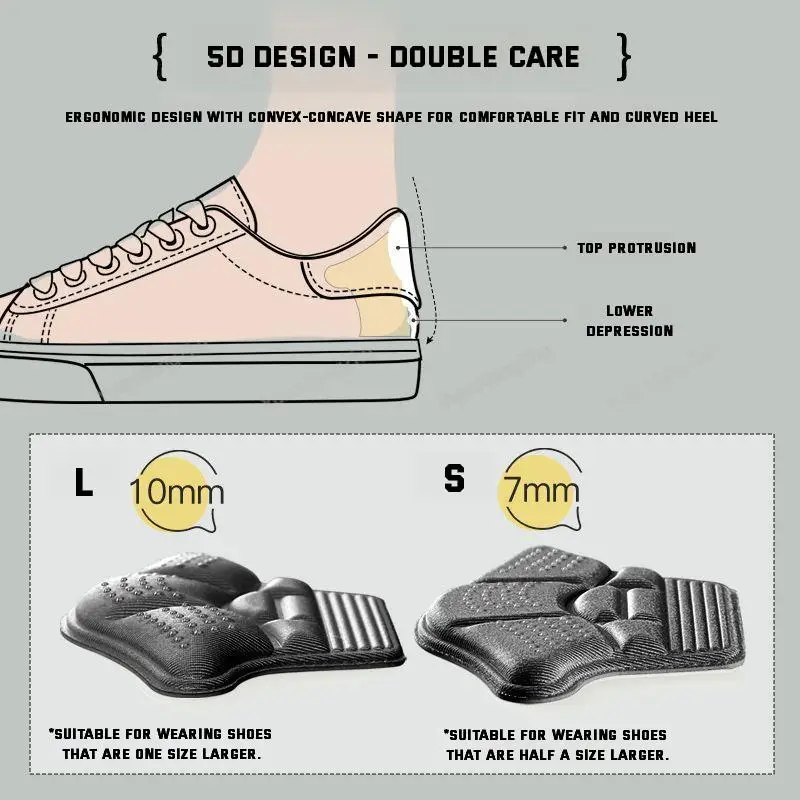 5D Men Heel Protector Pads Comfort Leather Shoes Pads Sneakers Insoles Foot Pain Relievers Adjust Size Cushion Care Inserts
