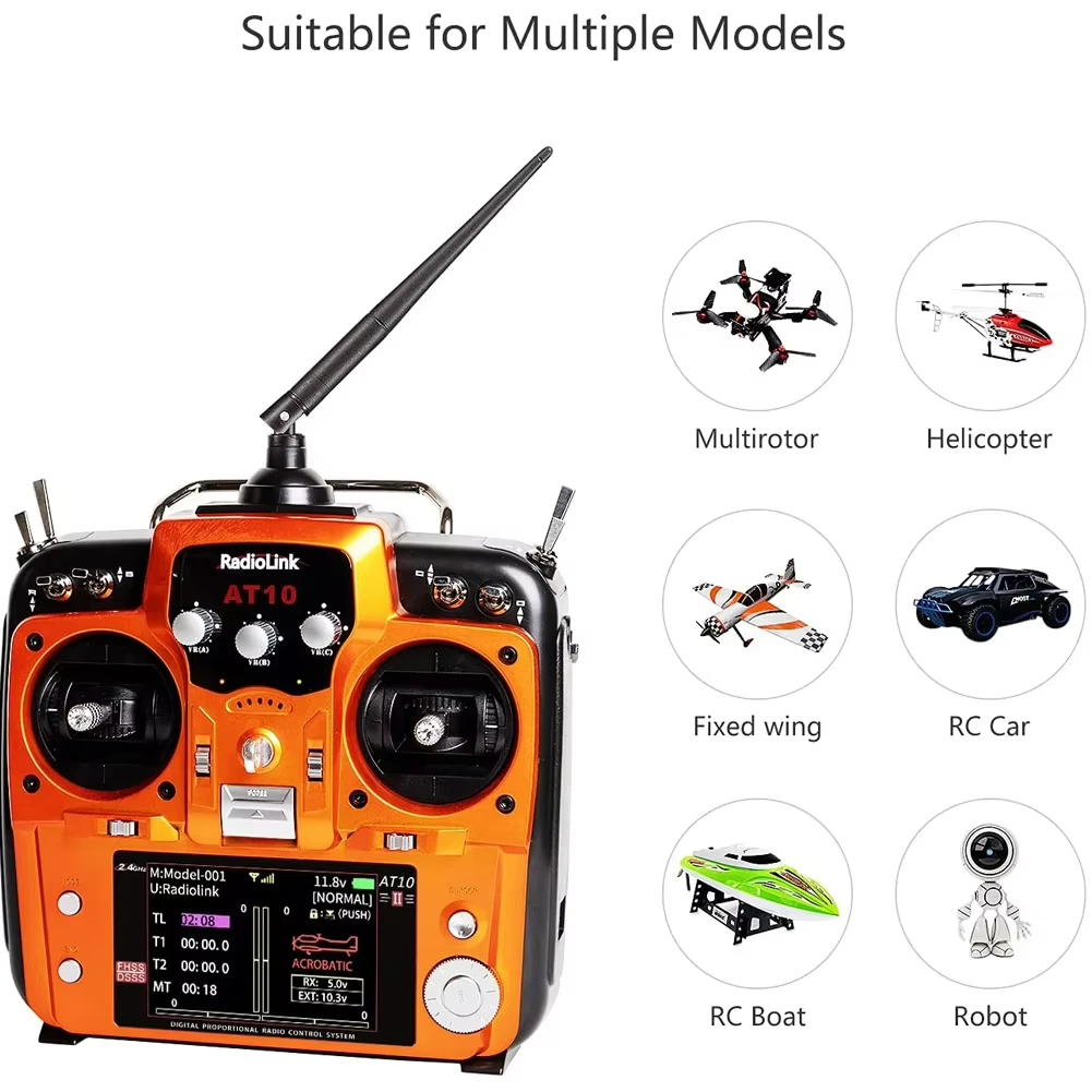 Détail des connecteurs du récepteur RC R12DS 2.4GHz 12 canaux pour radiocommande, étiquettes des canaux visibles