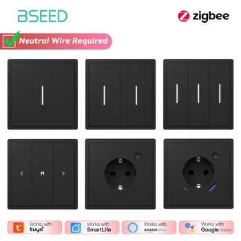 BSEED Zigbee Button Switch 1/2/3/4Gang 2Way Smart EU Socket Plastic Panel Smart Click Switch Tuya Smart Life Alexa Voice Control