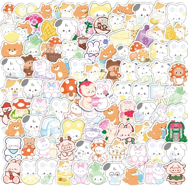  Kawaii Stickers - Cute Stickers for Journaling - 6 Sheets Small  Cartoon Cat Dog Panda Bear Animal Waterproof Mini Stickers Pack for Phone  Case Laptop Water Bottle Kids Teens Adults 