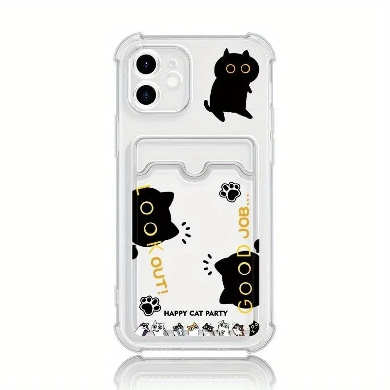 Creative Cat Design Transparent Shockproof Phone Case with Card Holder