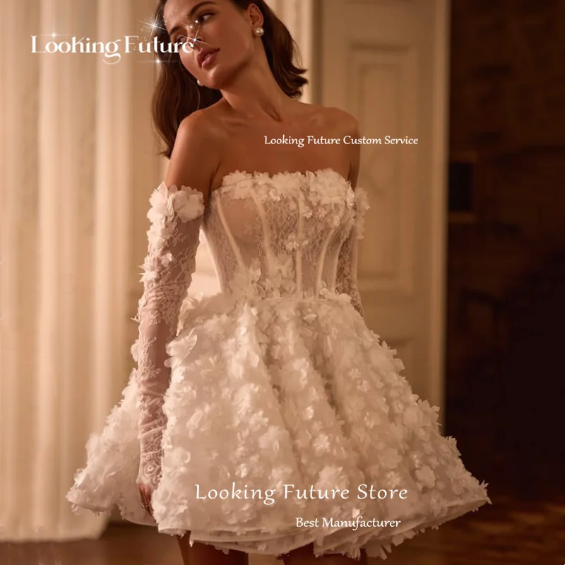 Luxury Lace Appliques Mini Wedding Dress Pleated 3D Flowers Strapless Bride Dresses Sexy Open Back Short Ball Gowns Customized 10 S41155e77f1a94f709a4bcce536d5c314p