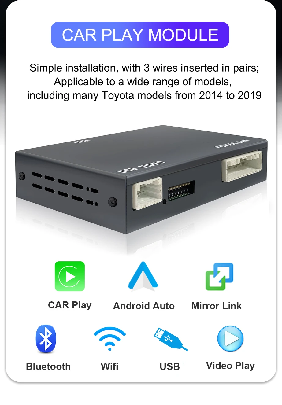 Wireless CarPlay & Android Auto Adapter For Toyota Touch2/Entune2.0 (2014-2019) - Works With Tundra, 4Runner, RAV4, Tacoma, Camry & More