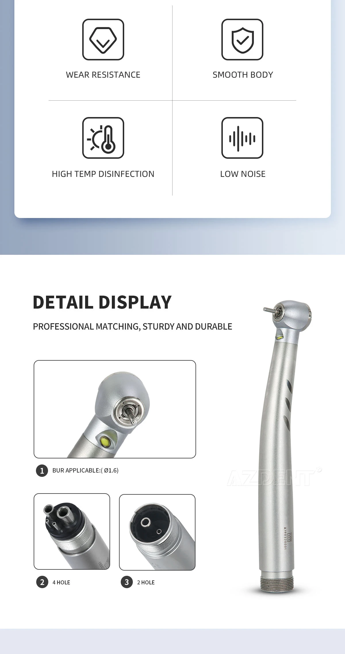 AZDENT Dental Integrierter E-Generator, LED-Hochgeschwindigkeitshandstück, Keramiklager, Standardkopf, Druckknopf, 4 Wasserspray, Zahnmedizin – Detail 2