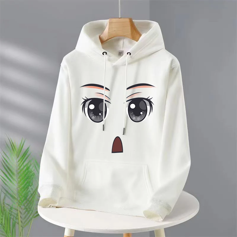 

Women Casual Eyes Print Loose Hoodies Spring Long Sleeve Hooded Sweatshirt Harajuku Simple Tops Lazy Style Pullover Streetwear