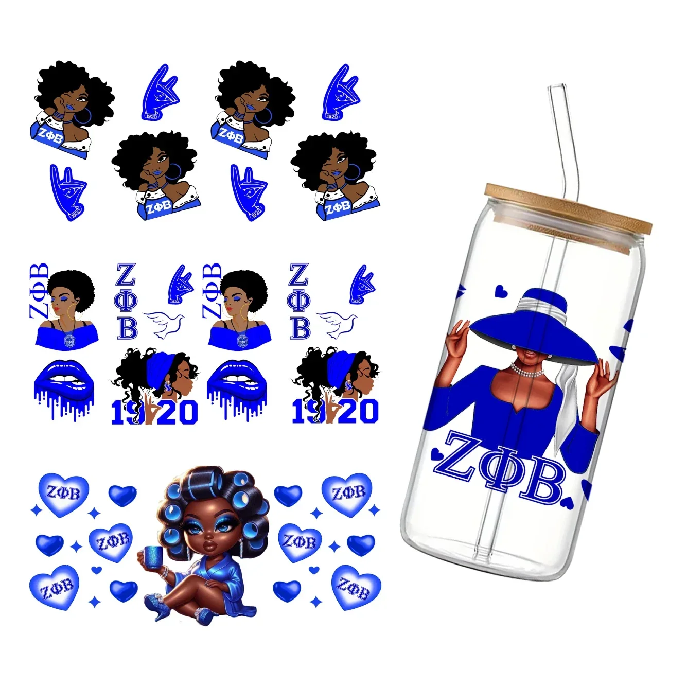 Zeta Phi Beta Sorority ZFB Prinred UV DTF Printed Wrap Sticker for Cup Glass Can Waterproof 16oz 11x24cm,craft vinyl sticker