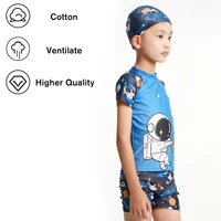 Boys Swimsuit 3-Piece Rashguard Sets Cute Cartoon Print Kids Beach Suit Short Sleeve Swimwear with Swim Hat Toddler BeachWear 3