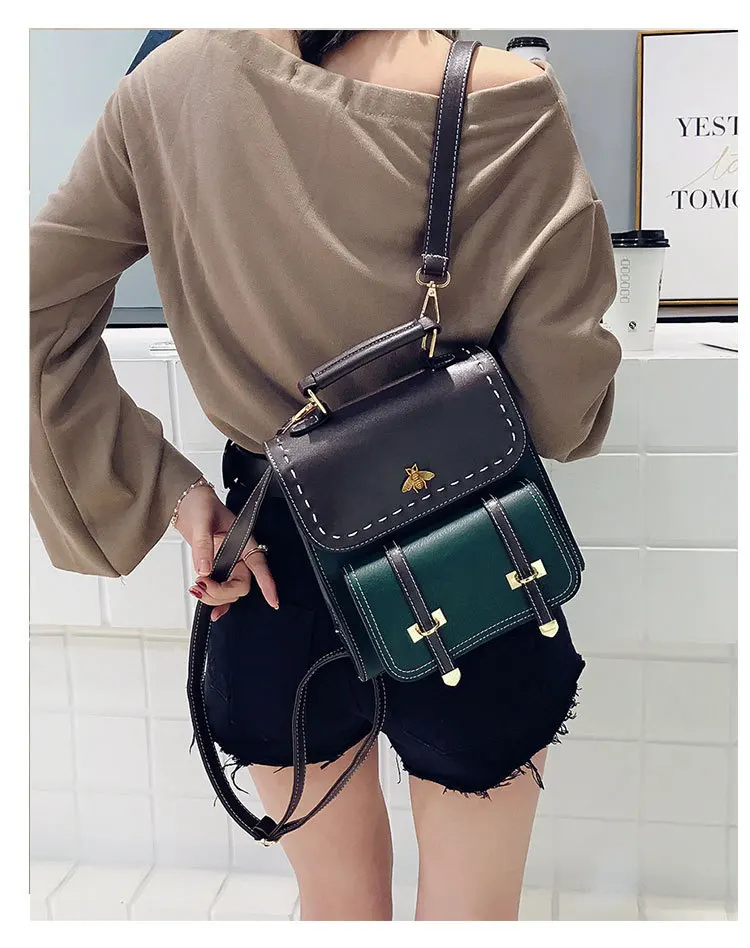 Women Backpack Luxury Bee Vintage Leather Preppy Female Backpack Handbag School College Backpack Travel Bag Shopping Bag mochila stylish backpacks for kid