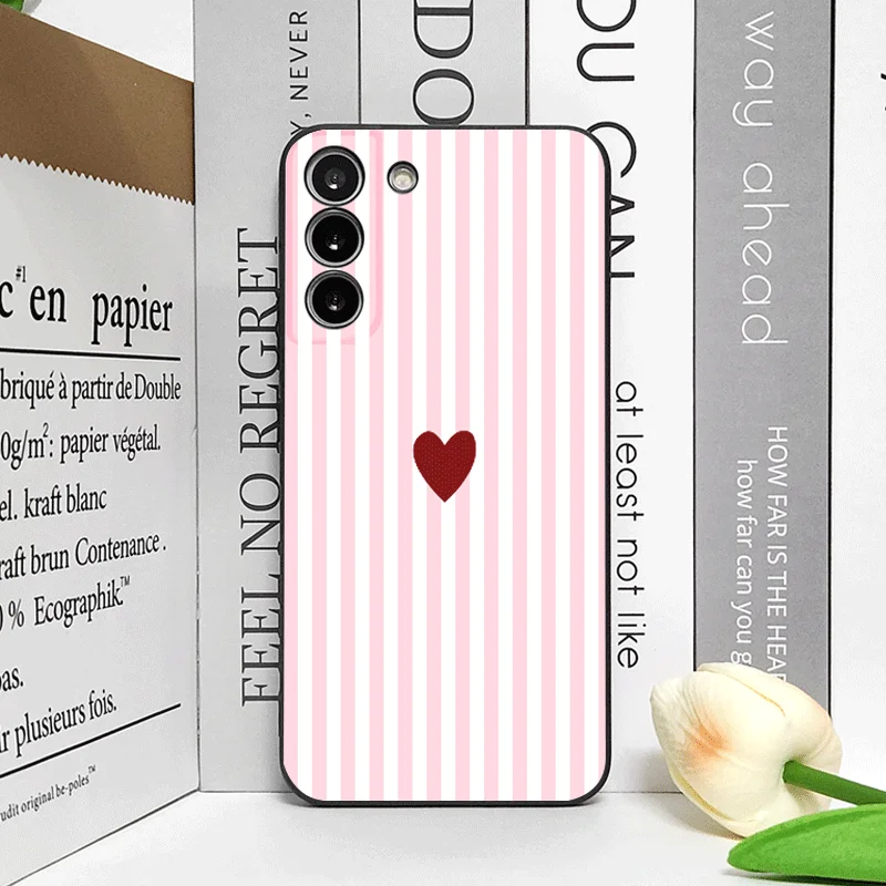 Cute Striped Heart Phone Case - Pink & Blue Soft Cover