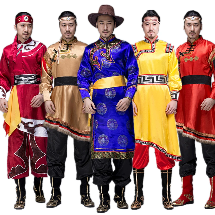 New Traditional Mongolian Costumes for Men Grassland National Genghis Khan Riding Dance Stage Performance Asia Adult Waer
